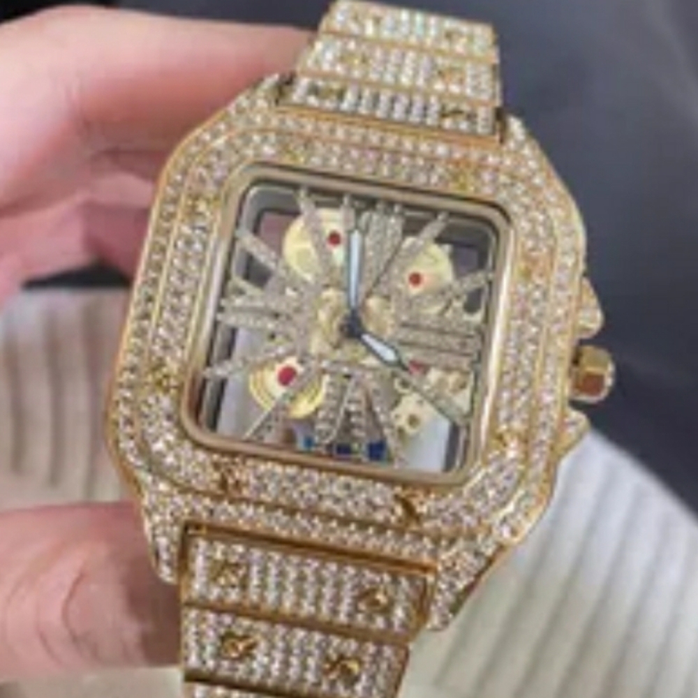 BLINGED ANALOG SEE THROUGH CRYSTAL WATCH